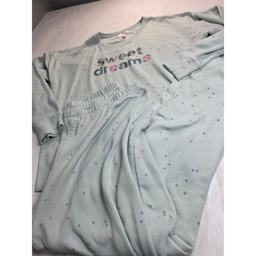 LC Lauren Conrad Pajama Set XL Sage Green Sweet Dreams Waffle Knit Cottagecore